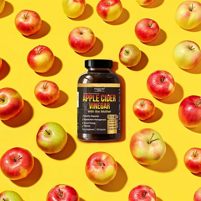 Intentionally Bare Apple Cider Vinegar with Mother Capsules - ACV Capsules with Ginger, Lemon, Cayenne and Inulin - Keto Friendly and Gluten Free for Energy, Immunity and Gut Health - 120 Capsules