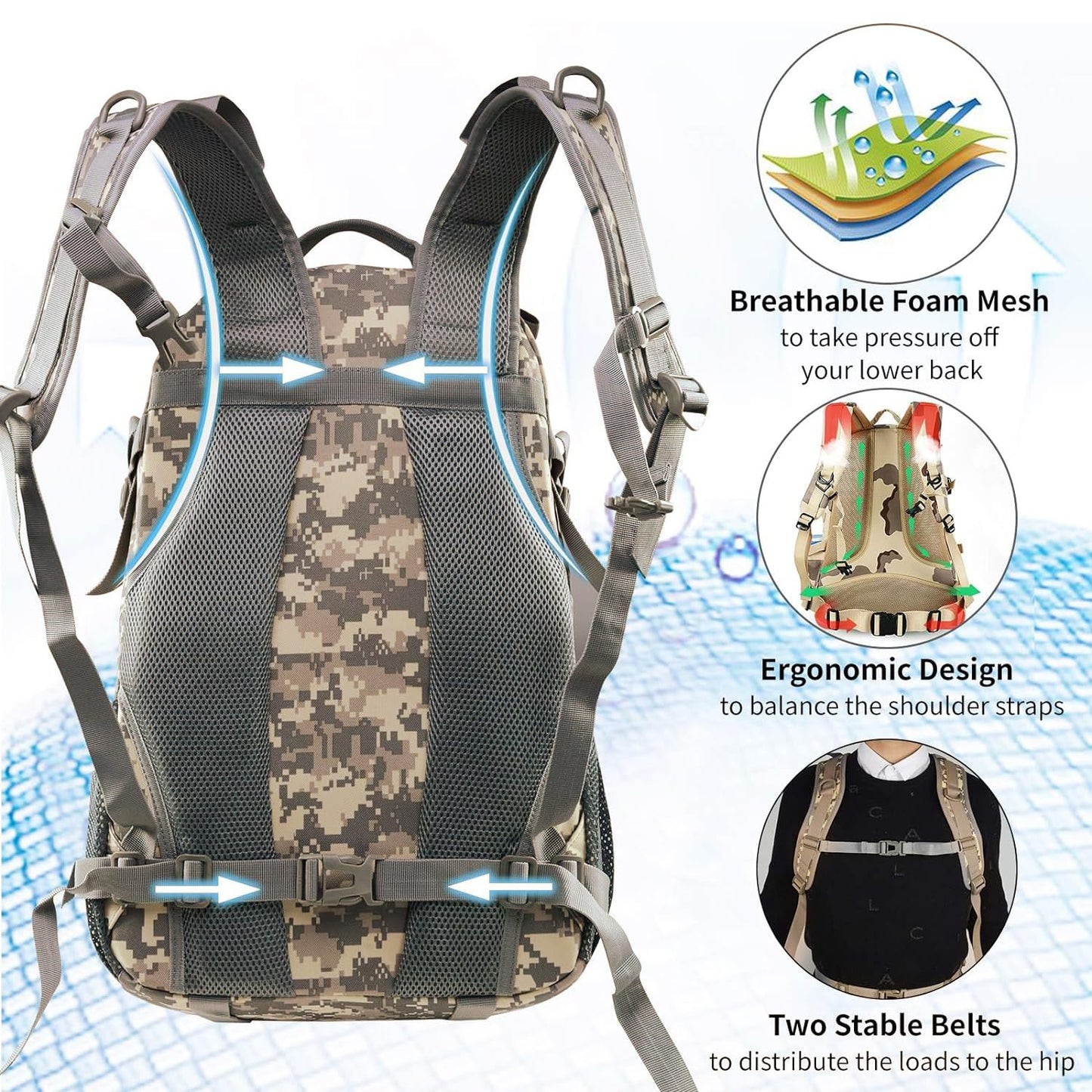 Jueachy Tactical Backpack for Men Hiking Day Pack Molle Military Rucksack Waterproof 30L EDC Bag with USA Flag Patch