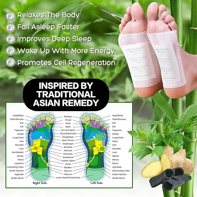 100 Pack Foot Pads, Ginger Oil Bamboo Charcoal, Foot Care Patch Message Deep Cleansing for Stress Relief, Better Rest, Feet Health Patches, Relaxing Muscles