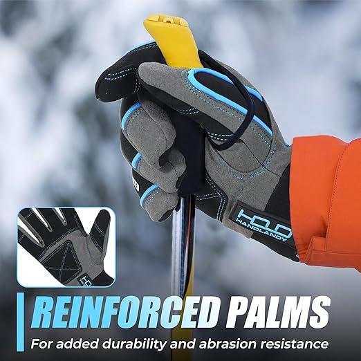HANDLANDY Waterproof Insulated Work Gloves, 3M Thinsulate Thermal Winter Gloves for Men Women Touch Screen, Warm Ski Snowboard Cold Weather Gloves (Small, Blue)