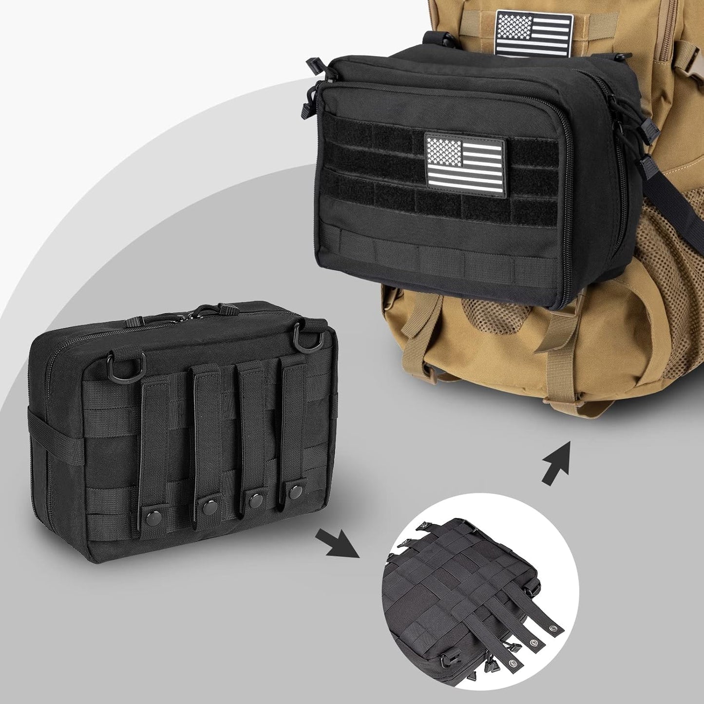 Jueachy Drop Leg Bag(Black)+Tactical Molle Pouch Admin Bag(Black)