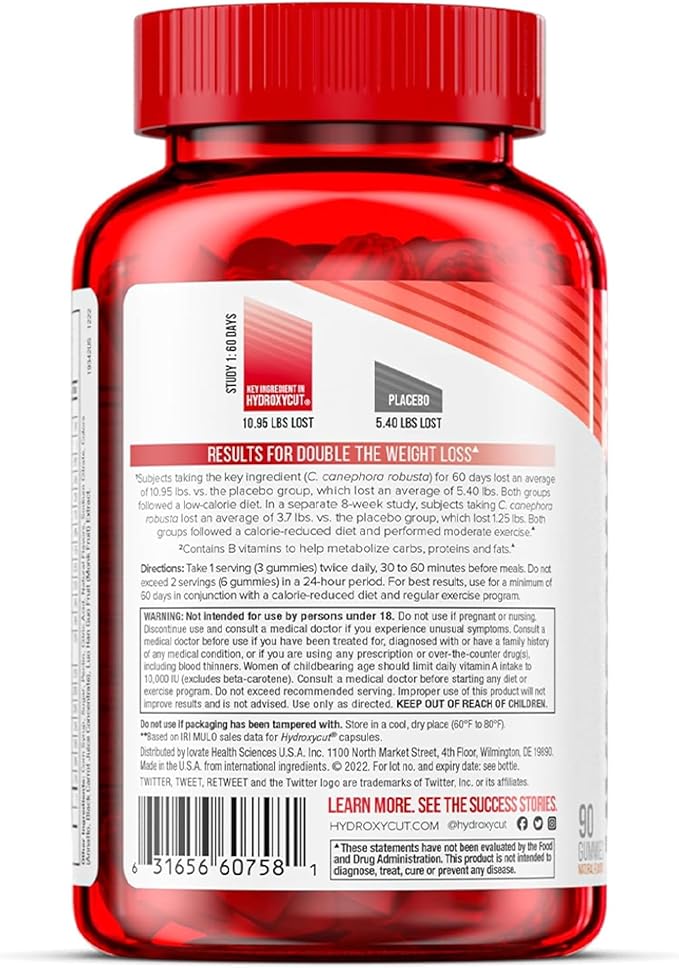Hydroxycut Gummies (Pack of 3) - 99% Caffeine Free - Metabolize Carbs, Proteins & Fats - Includes 15 Essential Vitamins & Minerals - for Women & Men