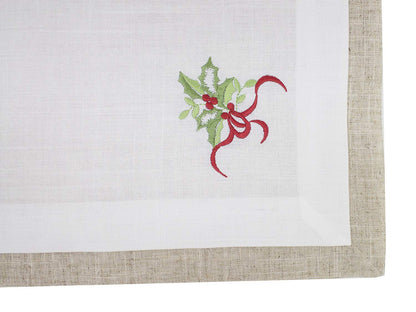Fennco Styles Embroidered Holly Christmas Tree Double-Layer Holiday Tablecloth