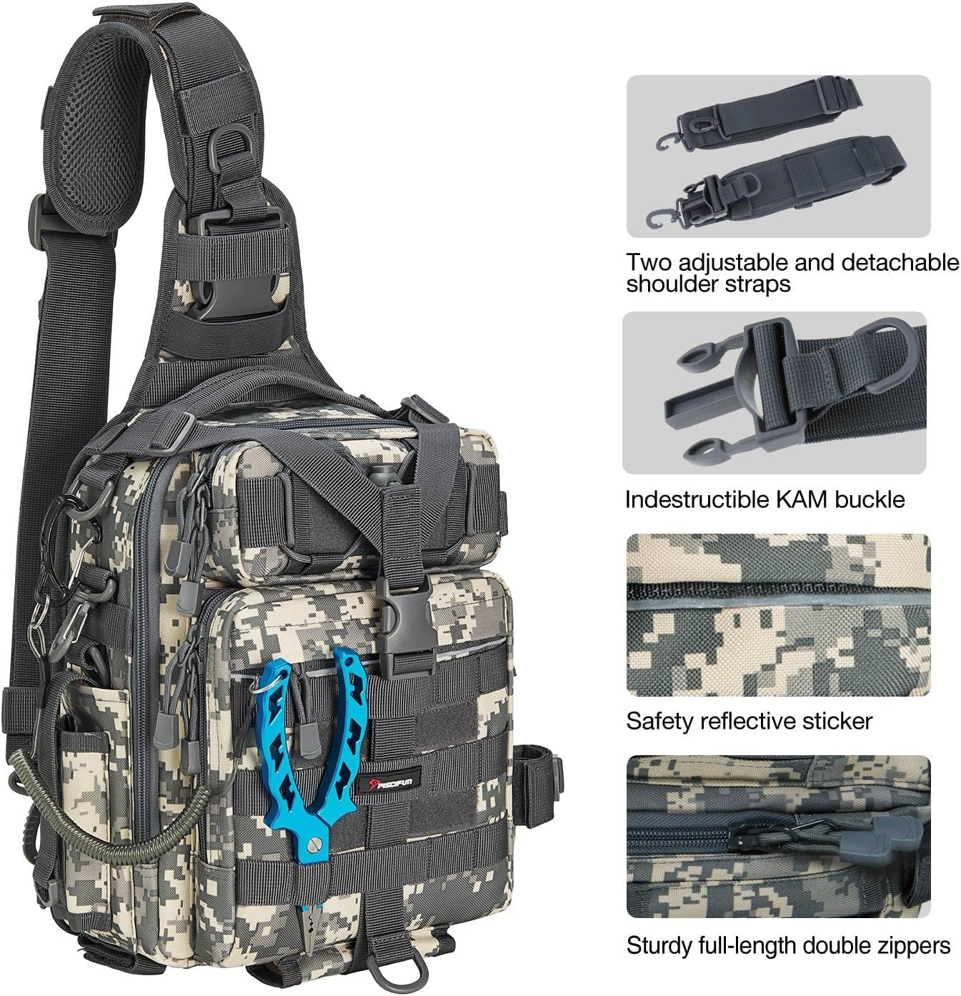 Piscifun Fishing Backpack with Rod Holder, Lightweight Sling Bag Storge Gear and Equipment