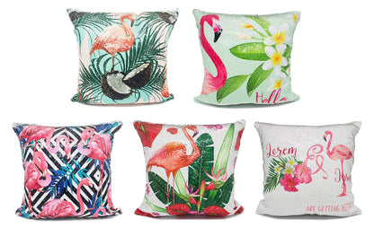 Fennco Styles Reversible Flamingo Mermaid Sequin Magic Throw Pillow 16" Square-5 Designs