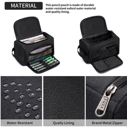 XQXA Large Capacity Pencil Case Organizer Multifunctional Travel Pen Bag Black