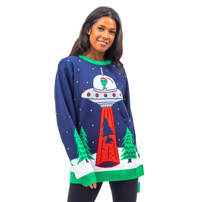 Flying Saucer Funny Tree Abduction Ugly Christmas Sweater