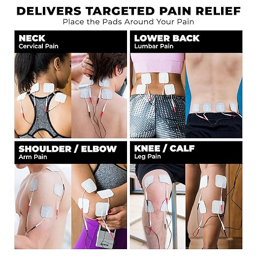 TENS 7000 Pro Rechargeable Tens Unit Muscle Stimulator, 4 Channels, Back Pain Relief, 8 Electrodes/Unit Pads, EMS and TENS Machine, Muscle Recovery & Growth, Stim Machine, Electrotherapy