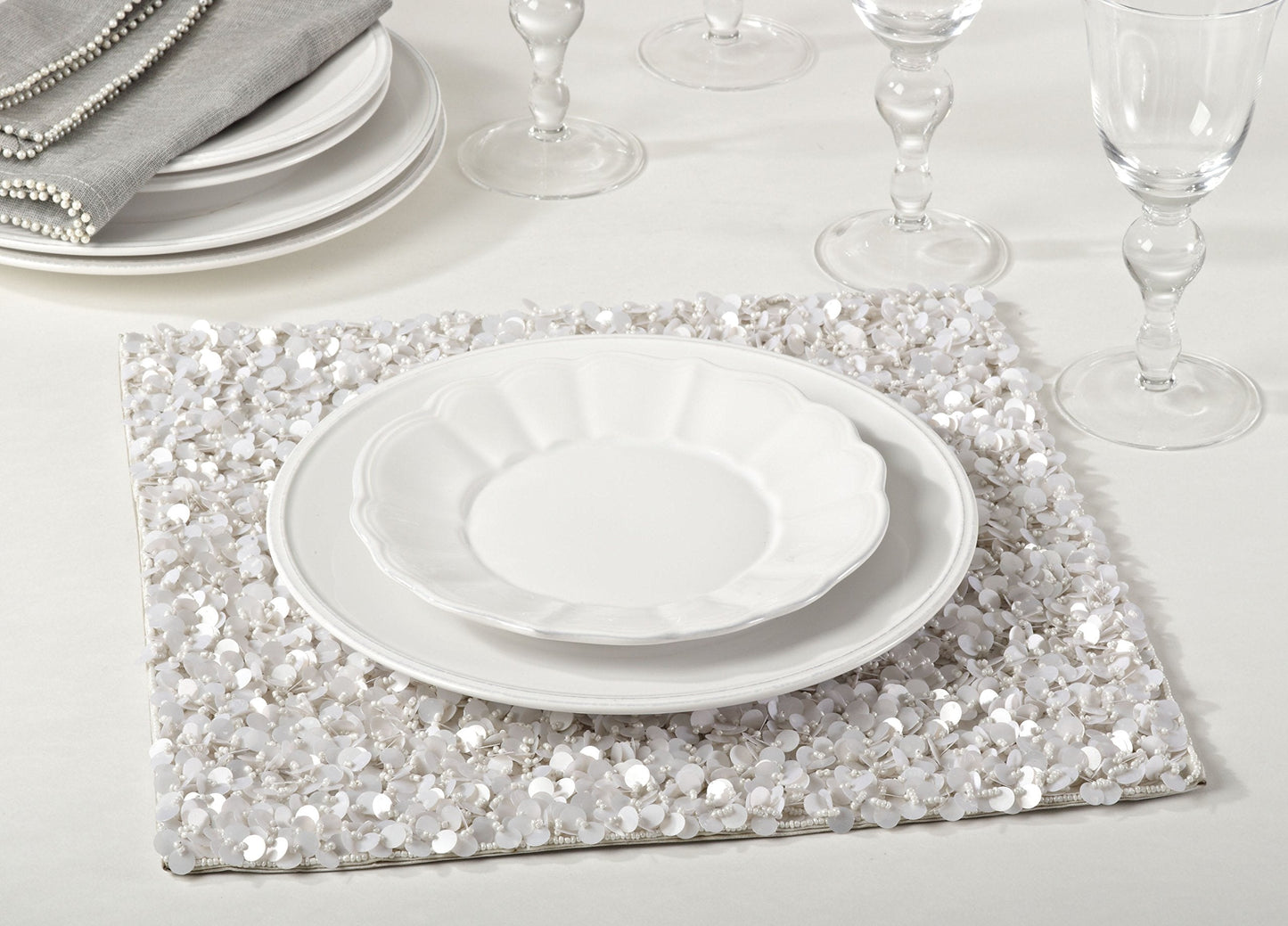 Fennco Styles Gramercy Handmade Beaded Design Placemat - 1-Piece - 15" Square