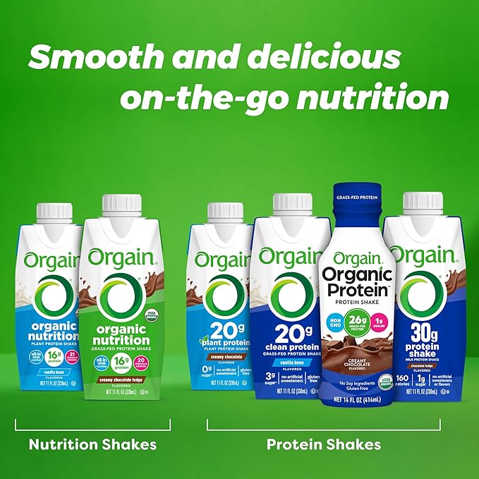Orgain Clean Protein Shake, Grass Fed Dairy, Creamy Chocolate Fudge - 20g Whey High Protein, Kosher, Ready to Drink, Low Net Carbs, Gluten Free, No Soy Ingredients, 11 Fl Oz (Pack of 4)
