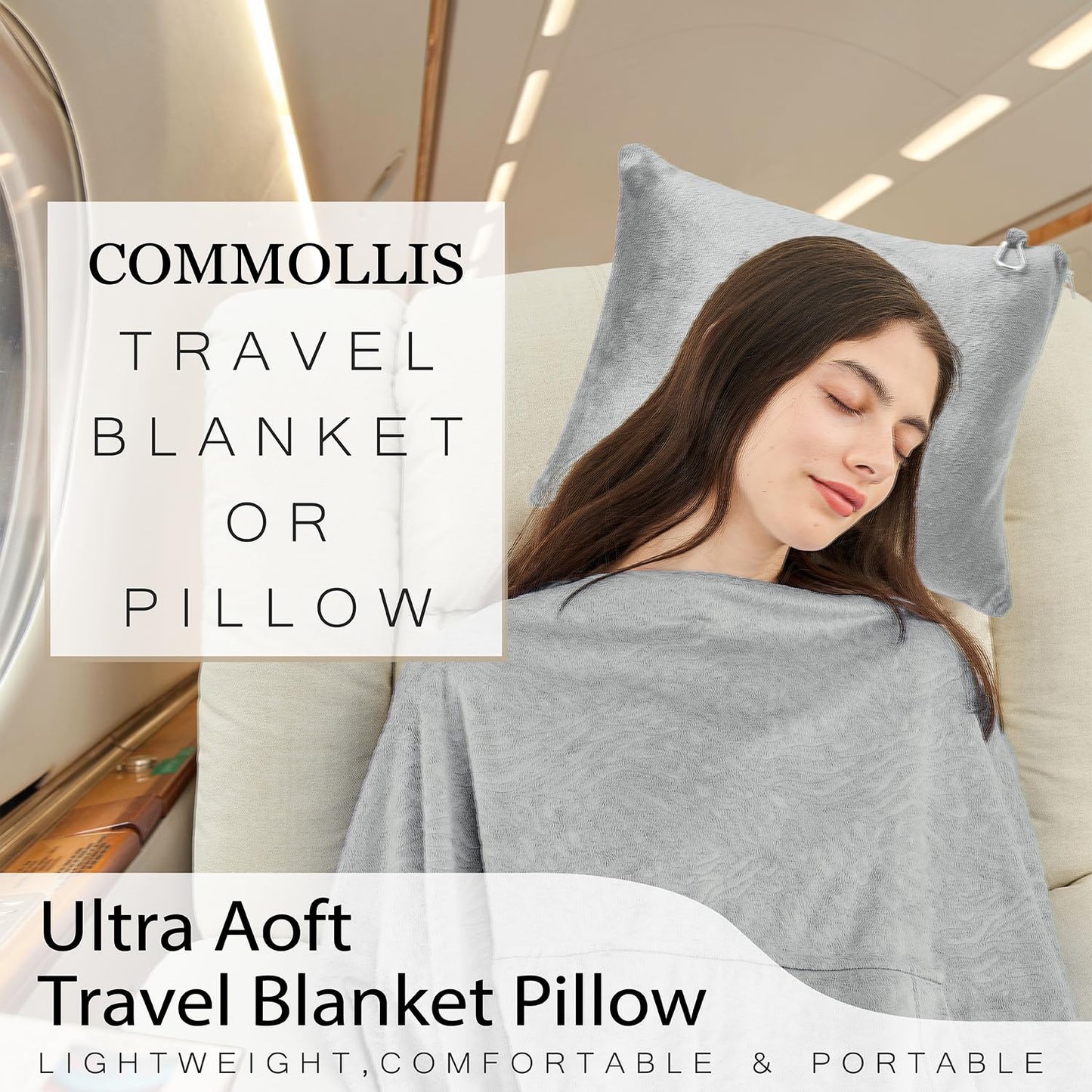 Commollis 2-in-1 Travel Blanket & Pillow Lightgray Compact Warm All-Season
