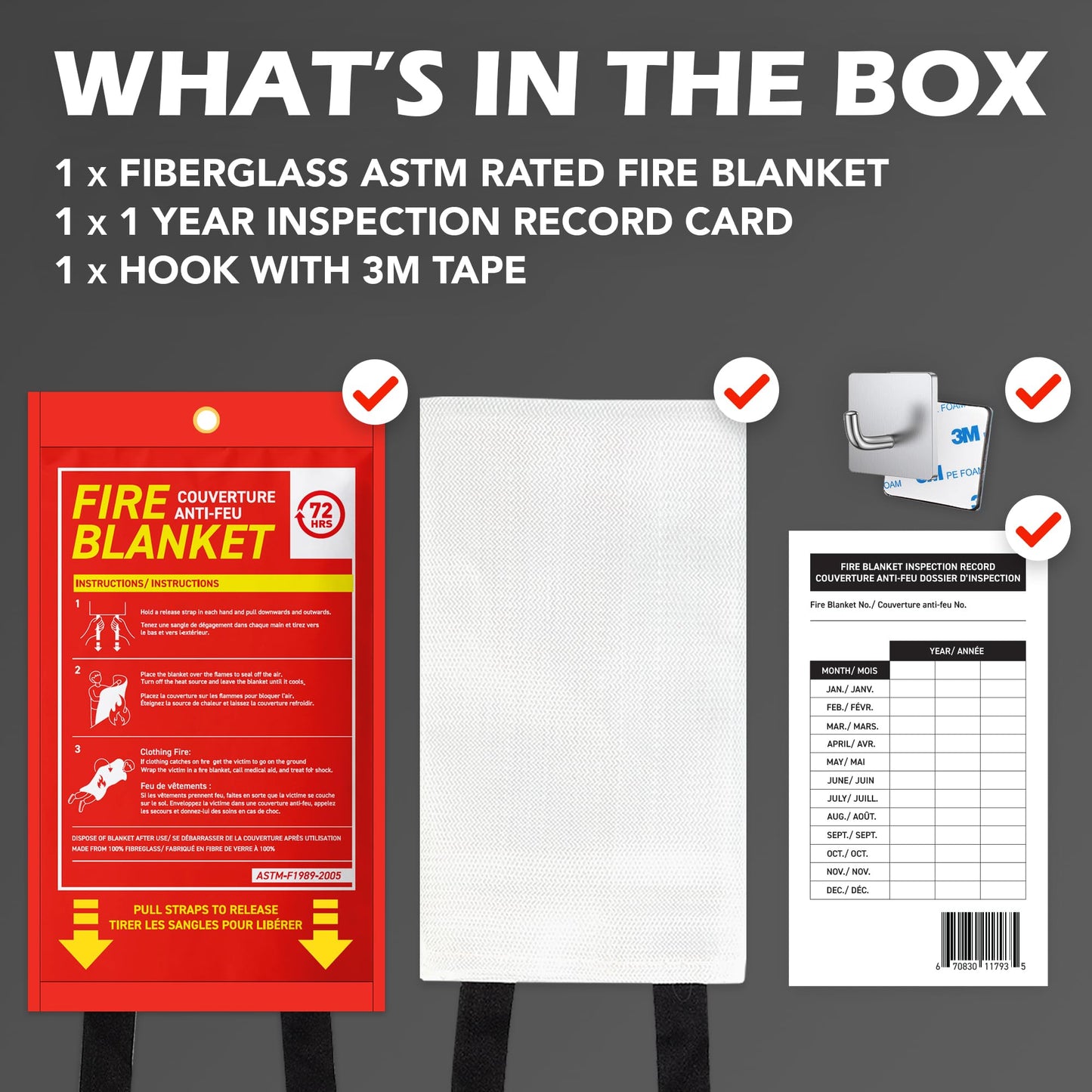 72 HRS Large Emergency Fire Blanket 47"×47" – Fiberglass Fire Safety Tool for Home, Kitchen, Camping, Survival | Extinguisher Alternative for Grill, Welding, Fire Pit