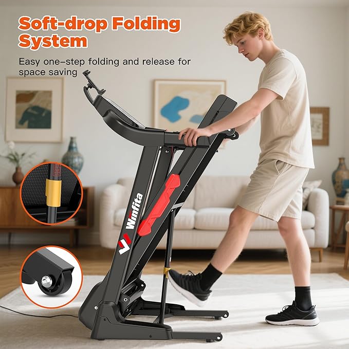 Treadmill with Incline, 300 LBS Capacity, 8 MPH or 10 MPH Speed, Bluetooth, App, Pause Function, Folding Treadmills for Home with 64 Programs, 17'' or 18'' Wide Belt, Heart Rate, BMI Detector