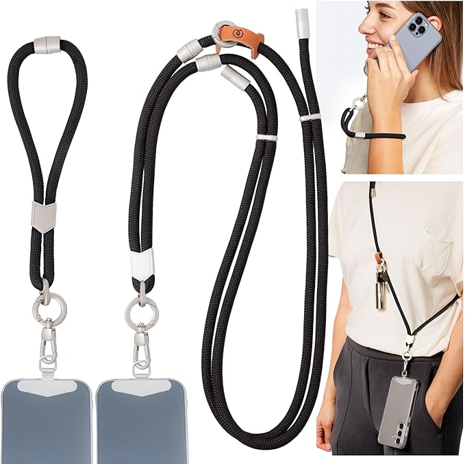 Pulpo 2-in-1 Cell Phone Wrist Strap and Lanyard Black - Anti Theft Phone Lanyard for Men & Women, Wrist Straps for Phones, Lanyards for Smartphones, Adjustable Cellphone Leash & Safety Strap Tether