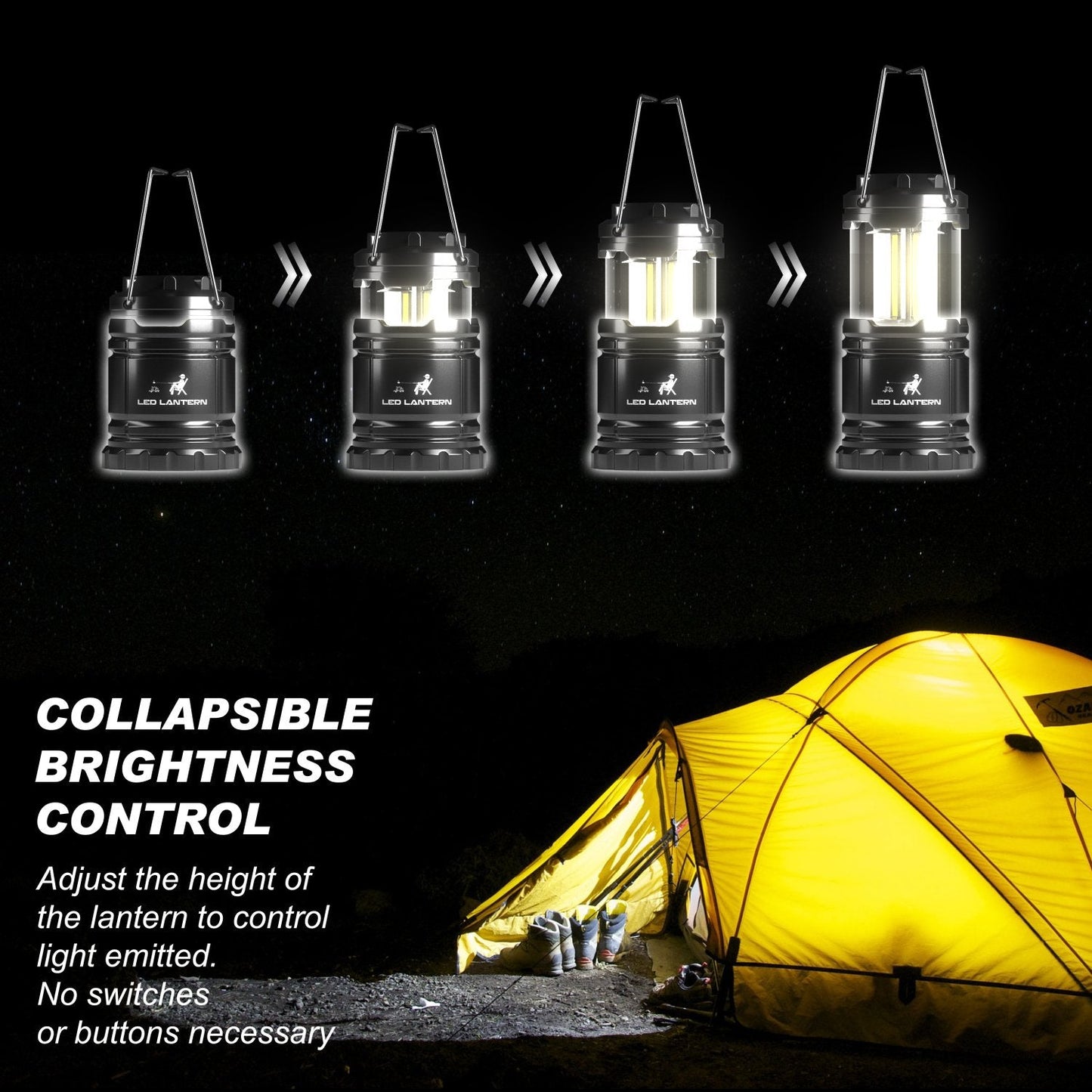 MalloMe LED Camping Lantern Flashlights 2 Pack & 4 Pack - Super Bright - 350 Lumen Portable Outdoor Lights (Black, Collapsible)