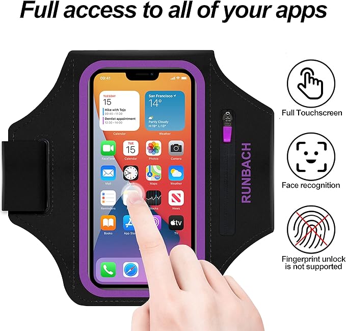 Armband for Samsung Galaxy S24 Ultra/S23 Ultra/S22 Ultra/S21 Ultra/S20 Ultra/S24+/S23+/S22+/S21+/S20+/S10+/S9+/S8+, with Zipper Pocket for for Galaxy Buds and Car Key(Purple)