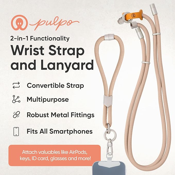 Pulpo 2-in-1 Cell Phone Wrist Strap and Lanyard Dusty Pink - Anti Theft Lanyard for Men & Women, Wrist Straps for Phones, Lanyards for Smartphones, Adjustable Cellphone Leash & Safety Strap Tether