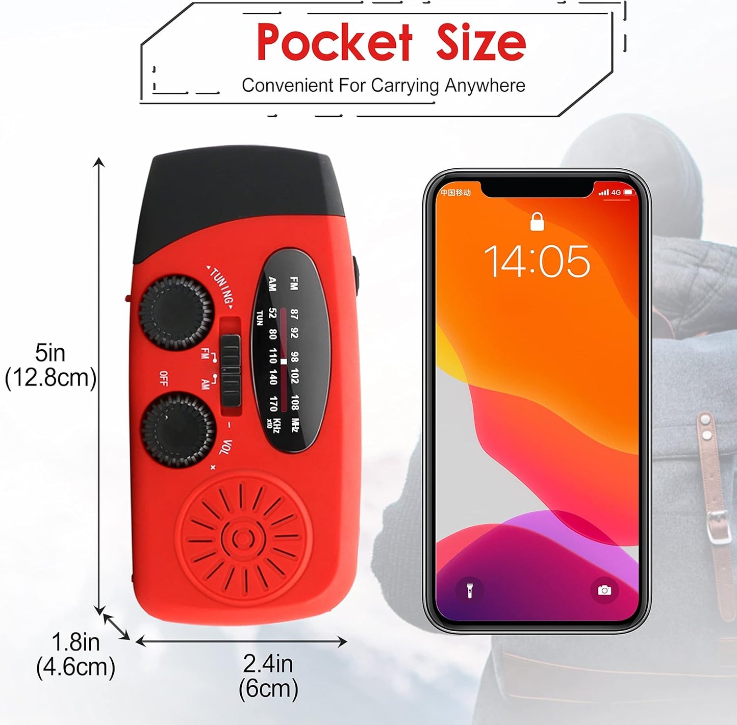 [Upgraded Version] Emergency Hand Crank Self Powered AM/FM NOAA Solar Weather Radio with LED Flashlight, 1000mAh/4000mAh Power Bank for iPhone/Smart Phone