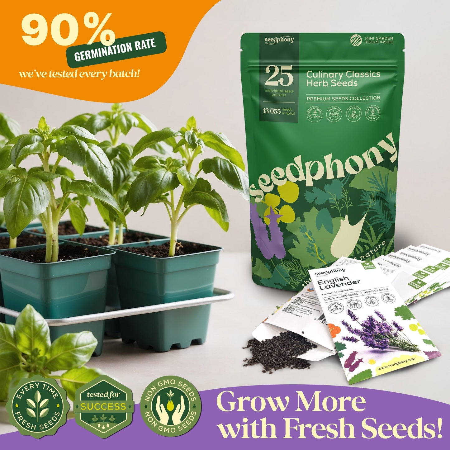 35 Medicinal & Tea Herb Seeds Variety Pack - 16,285+ Non-GMO Heirloom Herbs Seeds for Planting Indoor & Outdoor: Lavender, Rosemary, Echinacea, Mint, Catnip, Basil - Gardening Seed Packets