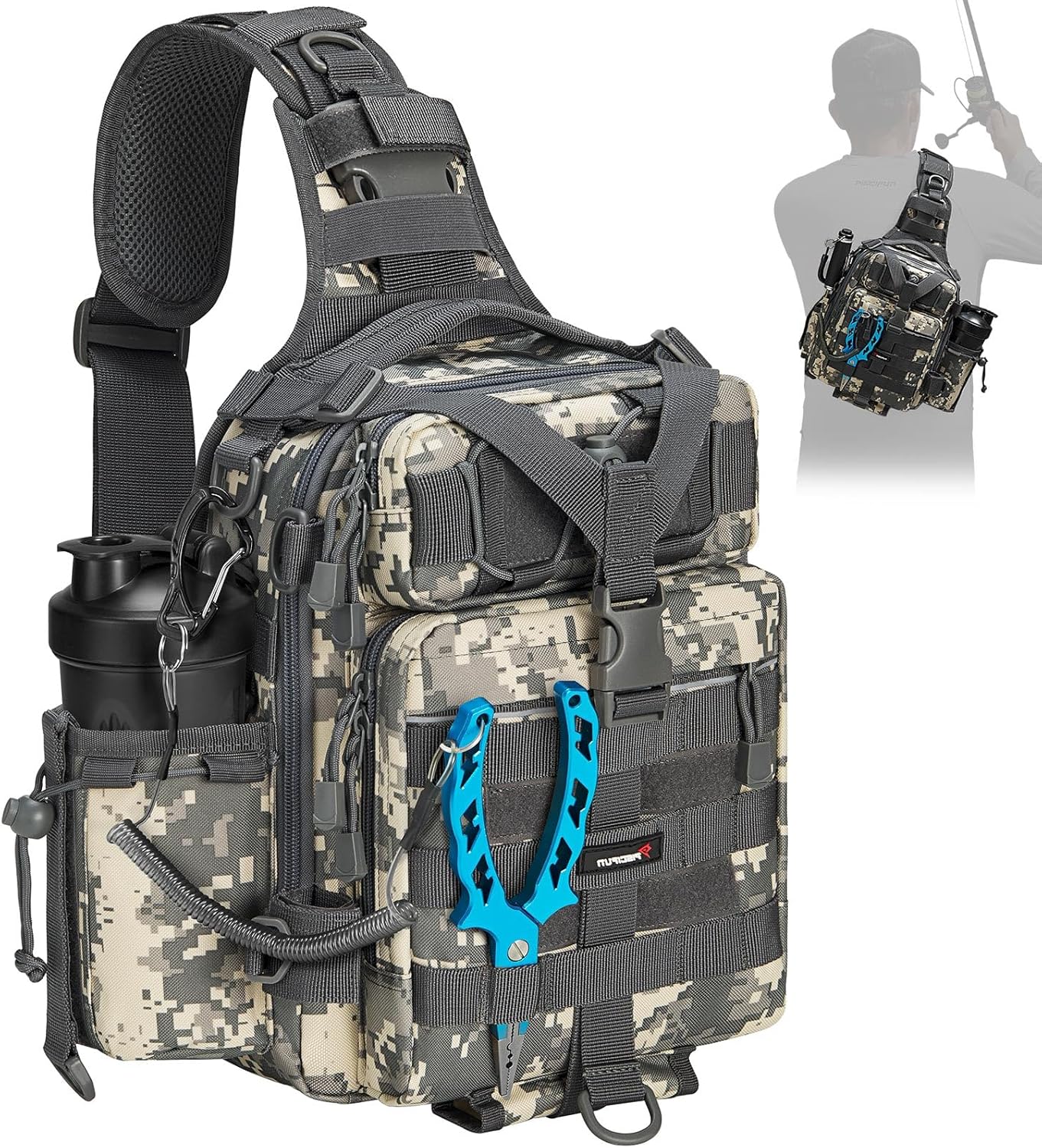 Piscifun Fishing Backpack with Rod Holder, Lightweight Sling Bag Storge Gear and Equipment