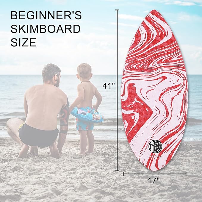 41” Skipper Skimboard with High Gloss Coat Wooden Skim Boards for Beginners, Teenagers and Adults Beach Skimboard 3 Color Traction Pad to Choose