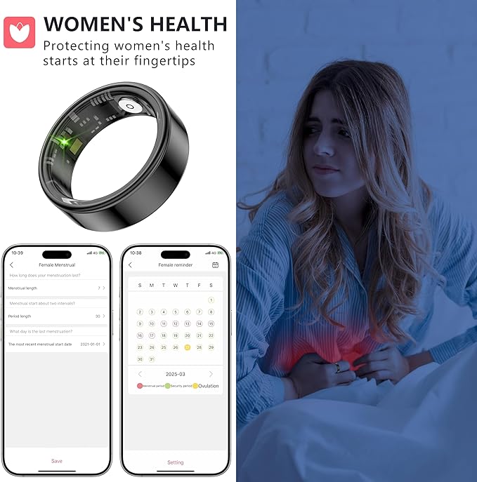 Thin Smart Ring for Fitness & Health Tracking -Pedometer,Sleep/Heart Rate/Blood Oxygen Monitor, Gesture Control / 5ATM Waterproof -No APP Subscription Compatible with Android& iOS (Black, 7)