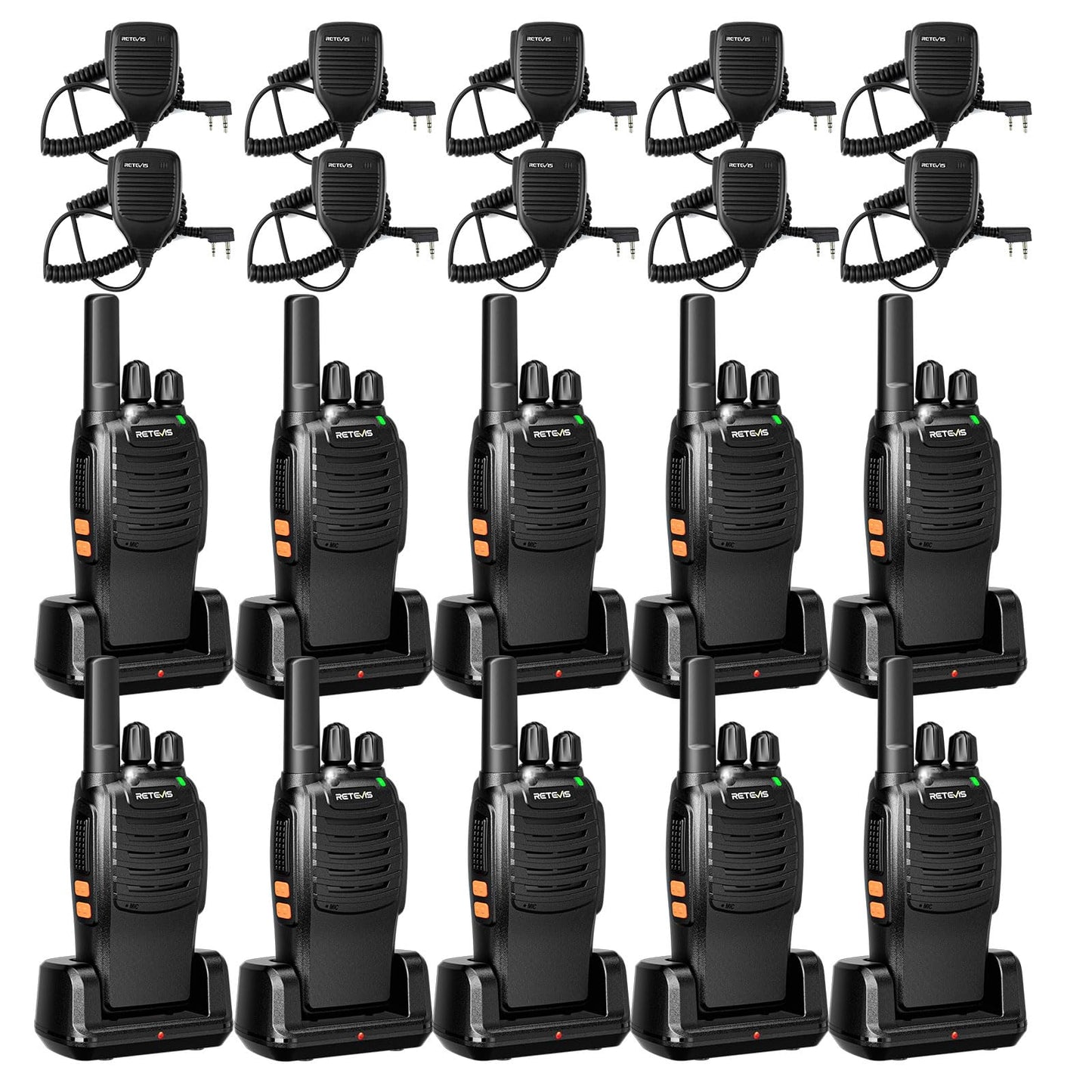 Retevis H-777 2 Way Radios, Walkie Talkies for Adults, Rechargeable Long Range Two Way Radio, Shock Resistant, Short Antenna for Business Education(10 Pack)