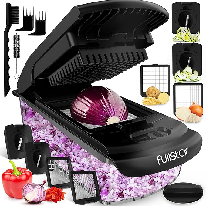 Fullstar The Original Pro Chopper - Vegetable Chopper and Spiralizer, Food Chopper with Container, Fruit Slicer, Kitchen Gadgets & Accessories, Home Essentials (4 in 1, Black)