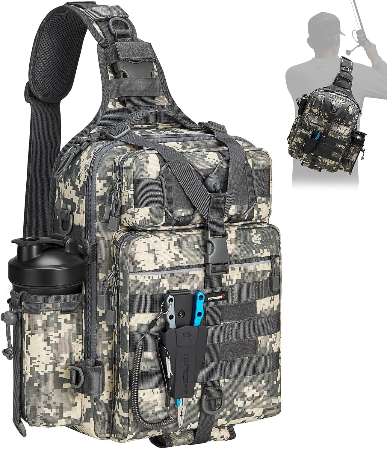 Piscifun Fishing Backpack with Rod Holder, Lightweight Sling Bag Storge Gear and Equipment