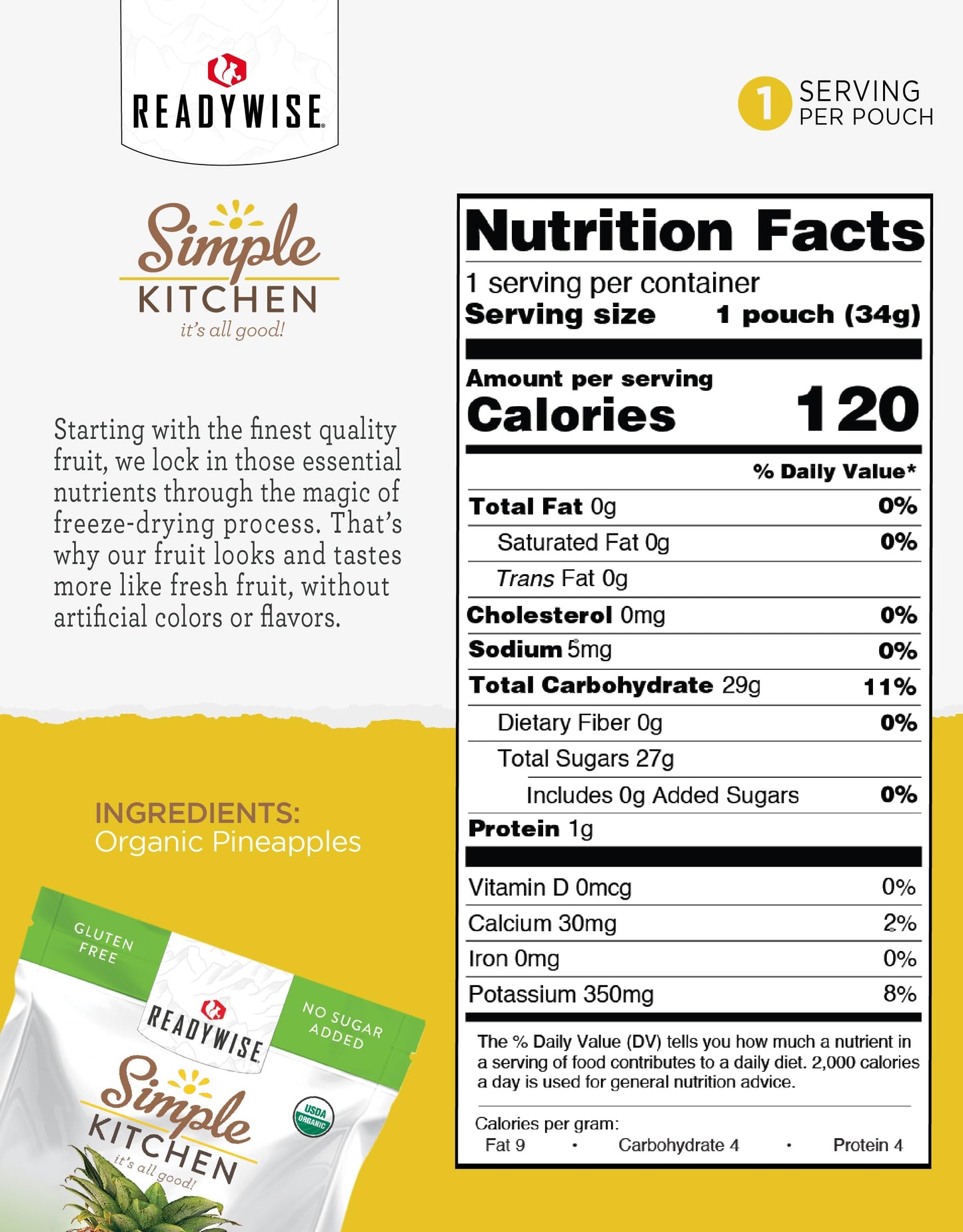READYWISE - Simple Kitchen, Freeze-Dried Peaches, 1.16 oz, Pack of 6, Vegetarian, Gluten Free, Snacks, Peaches, Dried Fruit, Pre Workout, Healthy Snacks, Camping, Backpacking, Survival Food