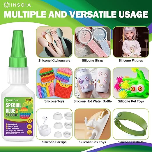 Silicone Glue, 30g Clear Super Glue for Silicone Repair Quick Fix Silicone Adhesive Heavy Duty Strong Crazy Instant Glue for Bonding Silicone Model, Toys, TPR, TPU, DIY Crafts