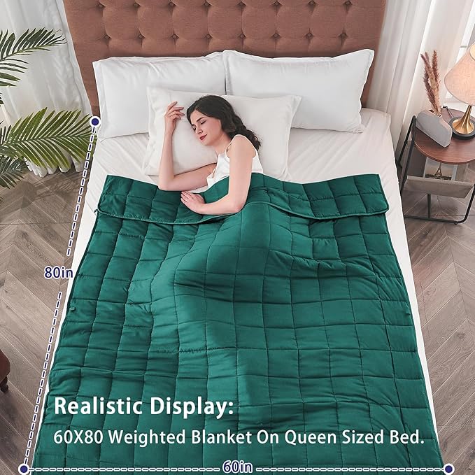 yescool Weighted Blanket for Adults (18 lbs, 60" x 80", Dark Green) Cooling Heavy Blanket for Sleeping Perfect for 170-190 lbs, Queen Size Breathable Blanket with Premium Glass Bead, Machine Washable