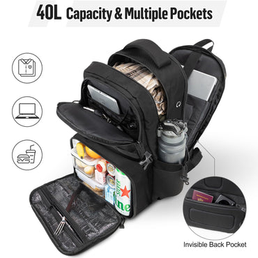Jueachy Tactical Backpack with Lunch Box for Men: Laptop Compartment Bookbag with lunchbox for Work School for Women Mens Black