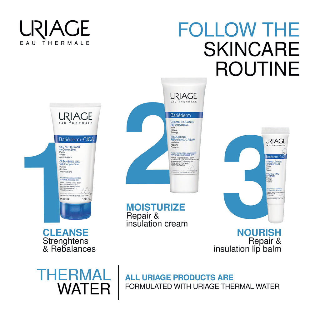 Uriage Bariederm Cica Gel - Gentle Cleansing Gel for Sensitive Skin, Face & Body Wash for Babies to Adults
