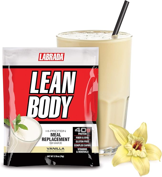 Lean Body MRP All-In-One Vanilla Meal Replacement Shake, 40g Protein, Whey Blend , 8g Healthy Fats EFA's & Fiber, 22 Vitamins and Minerals , No artificial color, Gluten Free, (20 Packets)