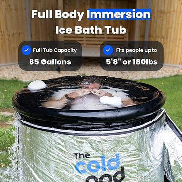 The Cold Pod Insulated Cold Plunge Tub Bundle - 85Gal Ice Bath Round Tubs with Energy Saving Multi-Layer Cover - Chiller Compatible&Silver Reflective