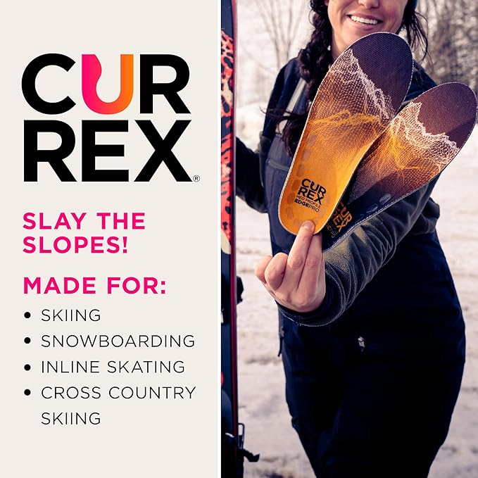 CURREX EdgePro Thermo Regulating Ski Boot Insoles for Snowboarding, Skiing, & Winter Sports ??Ski Boot Inserts with Shock Absorbing Cushioning ??for Men & Women ??Medium Arch, Medium Size
