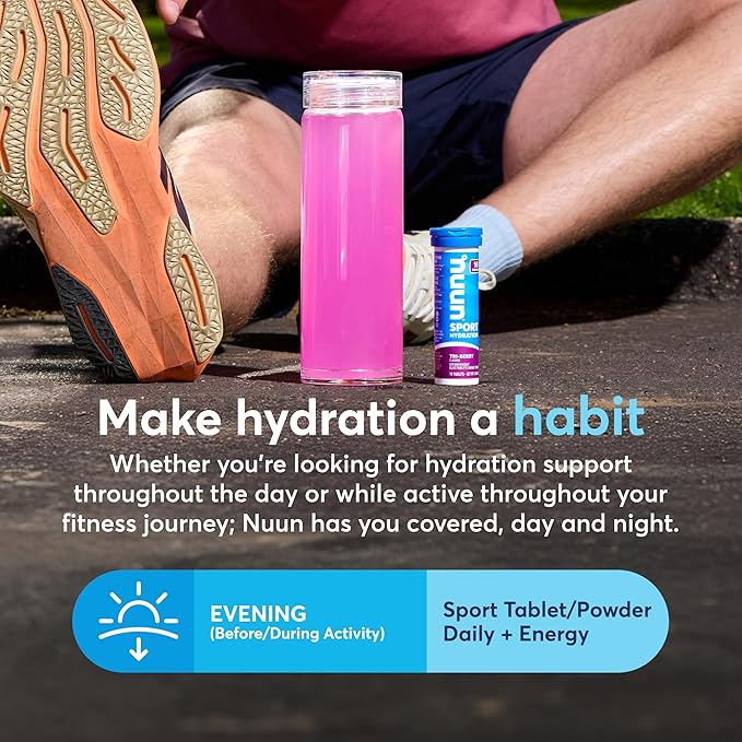 Nuun Sport Electrolyte Tablets with Magnesium, Calcium, Potassium, Chloride & Sodium, Gluten Free & Vegan, Tri-Berry, 8 Pack (80 Servings Total)