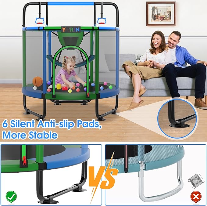 YORIN Trampoline for Kids 66'' 60'' 55'' Toddler Mini Small Trampoline Outdoor Indoor Trampoline W Basketball Hoop, Swing, Adjustable Gymnastics Bar, Gift for Baby, Toddlers & Kids