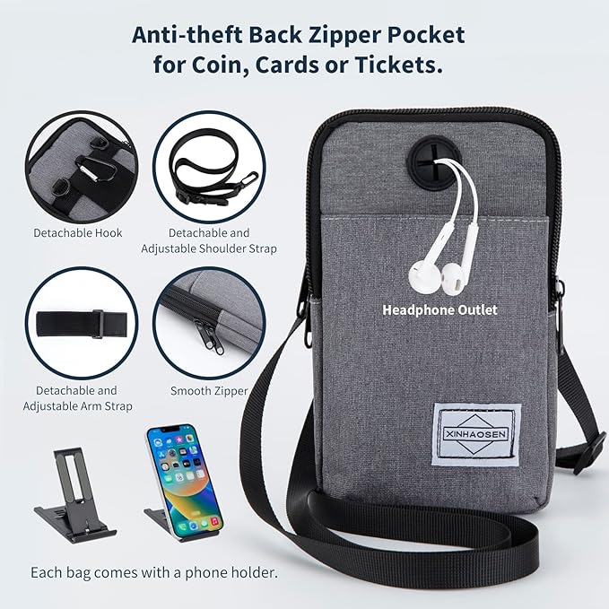 Cell Phone Purse Waist Pack Bag Travel Crossbody Bag Wristband Sport Armband Wallet with Removable Shoulder Strap (Black)