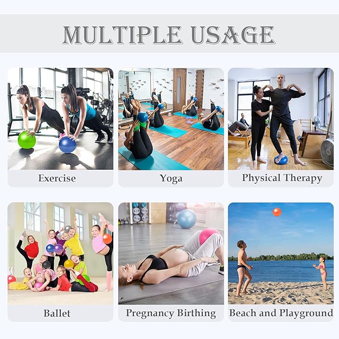 Soft Pilates Ball 9 Inch, Ideal Small Exercise Ball Between Knee Squeeze for Physical Therapy Yoga Core Medicine Abs Pt Bouncy, Mini Rubber Fitball Barre Workout Equipment for Women Men Kid Toddler