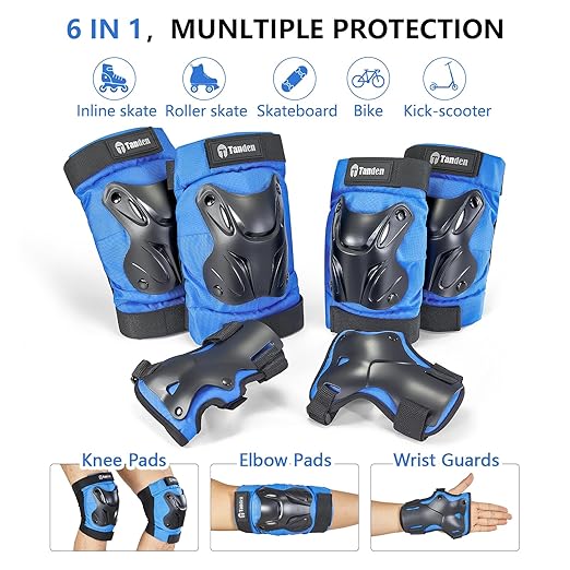 Skating Protective Gear Elbow and Knee Pads Adult, Knee Pads for Men Women Elbow Pads Wrist Guards for Roller Skating Cycling Skateboarding Blue