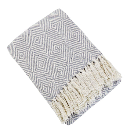 Fennco Styles Sevan Collection Soft 100% Cotton Diamond Weave Throw Blanket, 50" W x 60" L