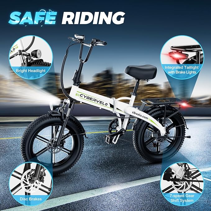 DriftGod Folding Electric Bike for Adults – 1000W Motor, 20"x3" Fat Tire, 48V Removable Battery, All-Terrain E-Bike with 7-Speed, Front Suspension – Powerful Foldable Ebike for Commuter