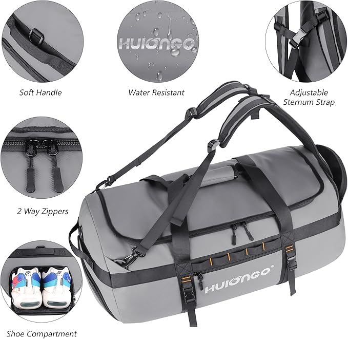 40L/60L/90L Large Waterproof Duffle Bag Backpack for Men, Mens Duffel Backpack Bags for Traveling, Heavy Duty (Grey, 90L)