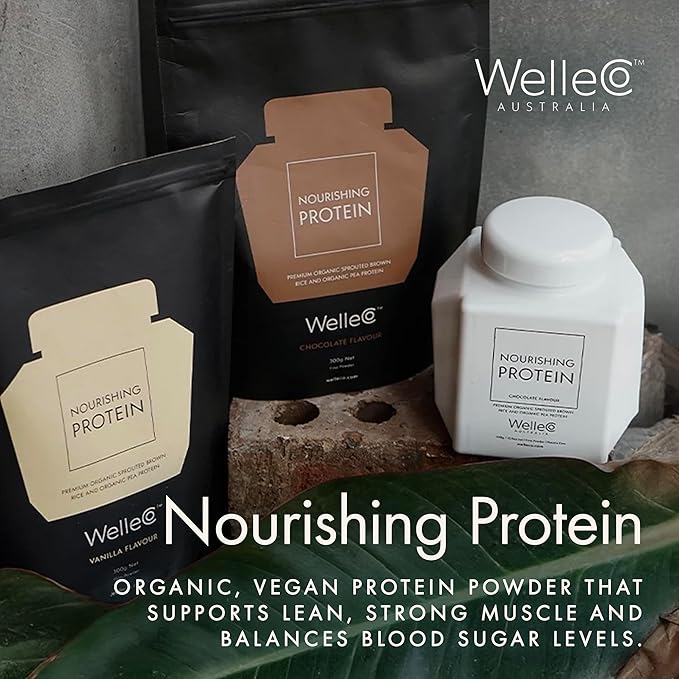 WelleCo, Nourishing Protein, Premium Organic Sprouted Brown Rice & Pea Protein, Vanilla Flavour, 300g (10.5oz) Pouch