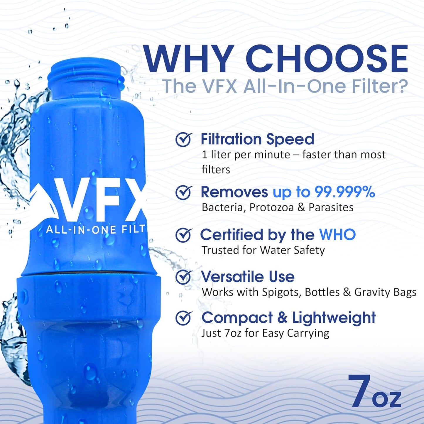 VFX All-in-One Portable Water Filter – Survival Water Purifier for Camping, Hiking, Backpacking, and Emergency Preparedness with Gravity System