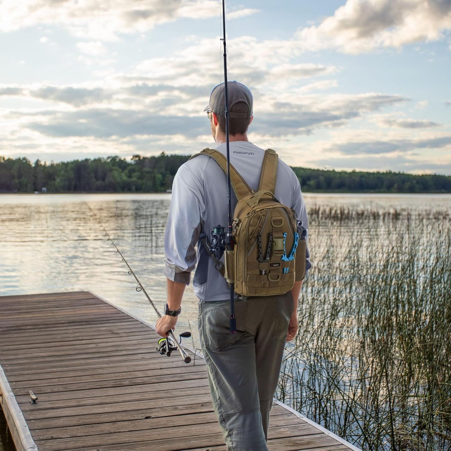 Piscifun Fishing Backpack with Rod Holder, Lightweight Sling Bag Storge Gear and Equipment