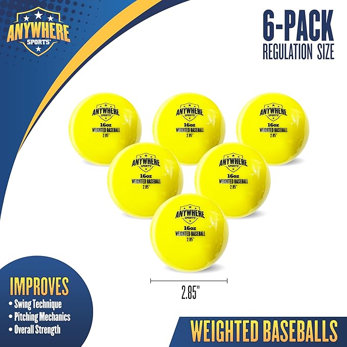 Weighted 16 oz Training Baseballs - Hitting & Pitching for All Skill Levels - Improve Power and Mechanics with Weighted Baseball Training Balls, 2.85” Diameter