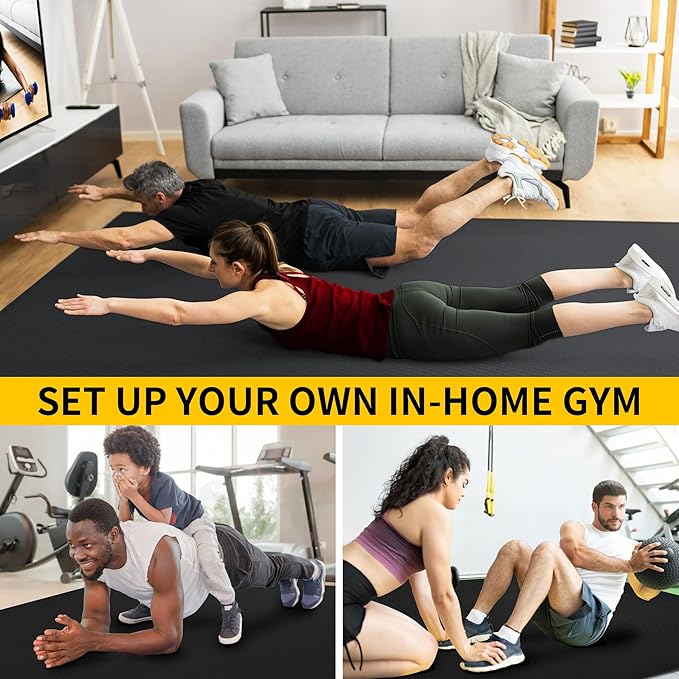 CAMBIVO Large Exercise Mat for Home Workout, 8'x6'/7'x5'/6'x4' (7 mm) Extra Thick Exercise Mat for Home Gym, Shoe-Friendly, Non-Slip Gym Mat for Jump Rope, Weights, Cardio, Fitness